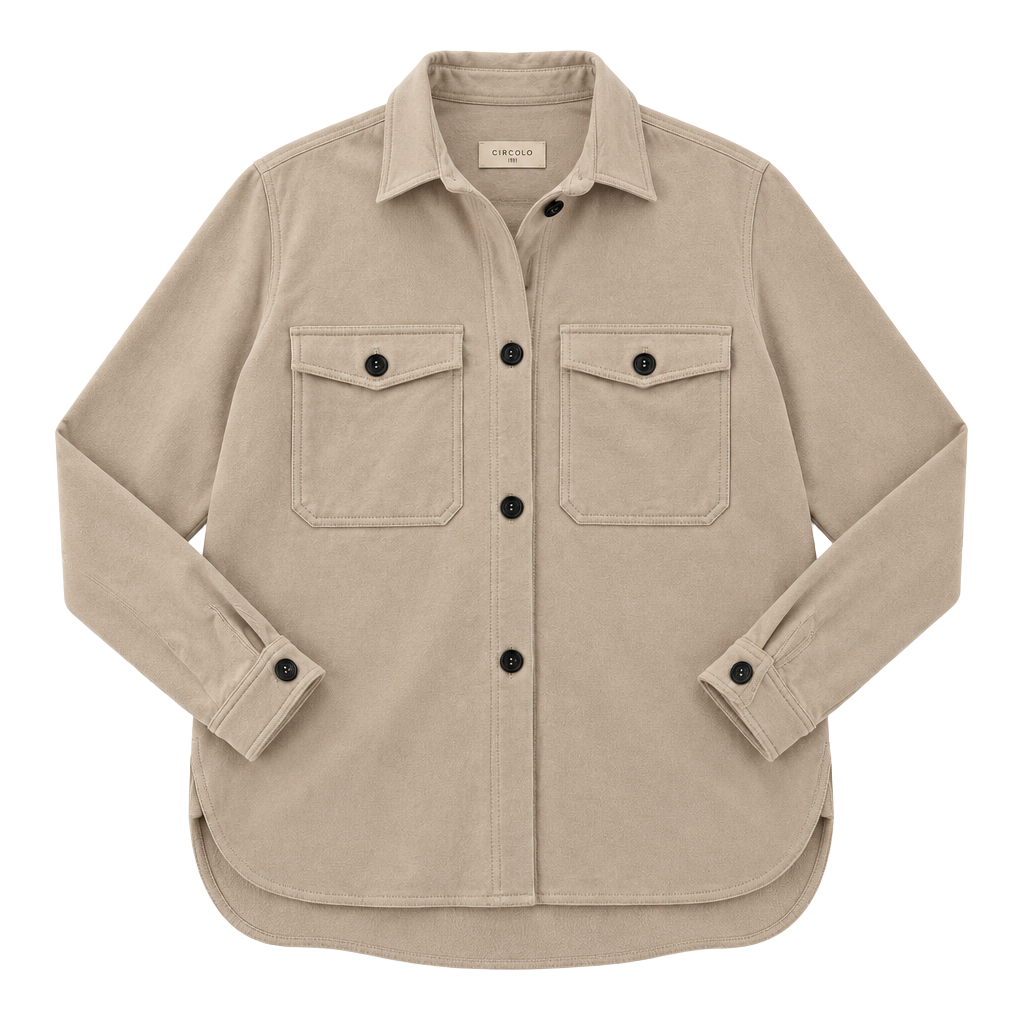 Circolo 1901 Women Italy 44 US 8 Beige Cotton Stretch Shacket Overshirt Jacket 1