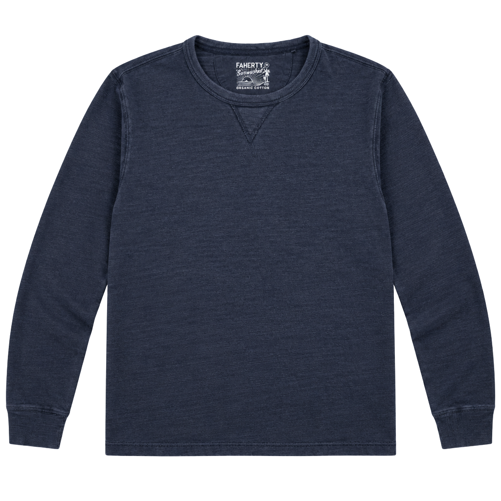 Faherty Sunwashed Long Sleeve Crewneck Shirt Size M Blue Organic Cotton 1