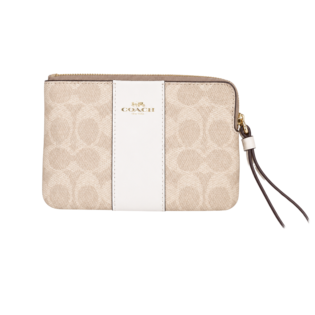 Coach Corner Zip Wristlet in Signature Canvas with Stripe (IM/Sand/Chalk) 1