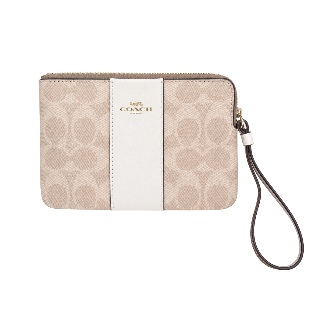 Coach Corner Zip Wristlet in Signature Canvas with Stripe 1