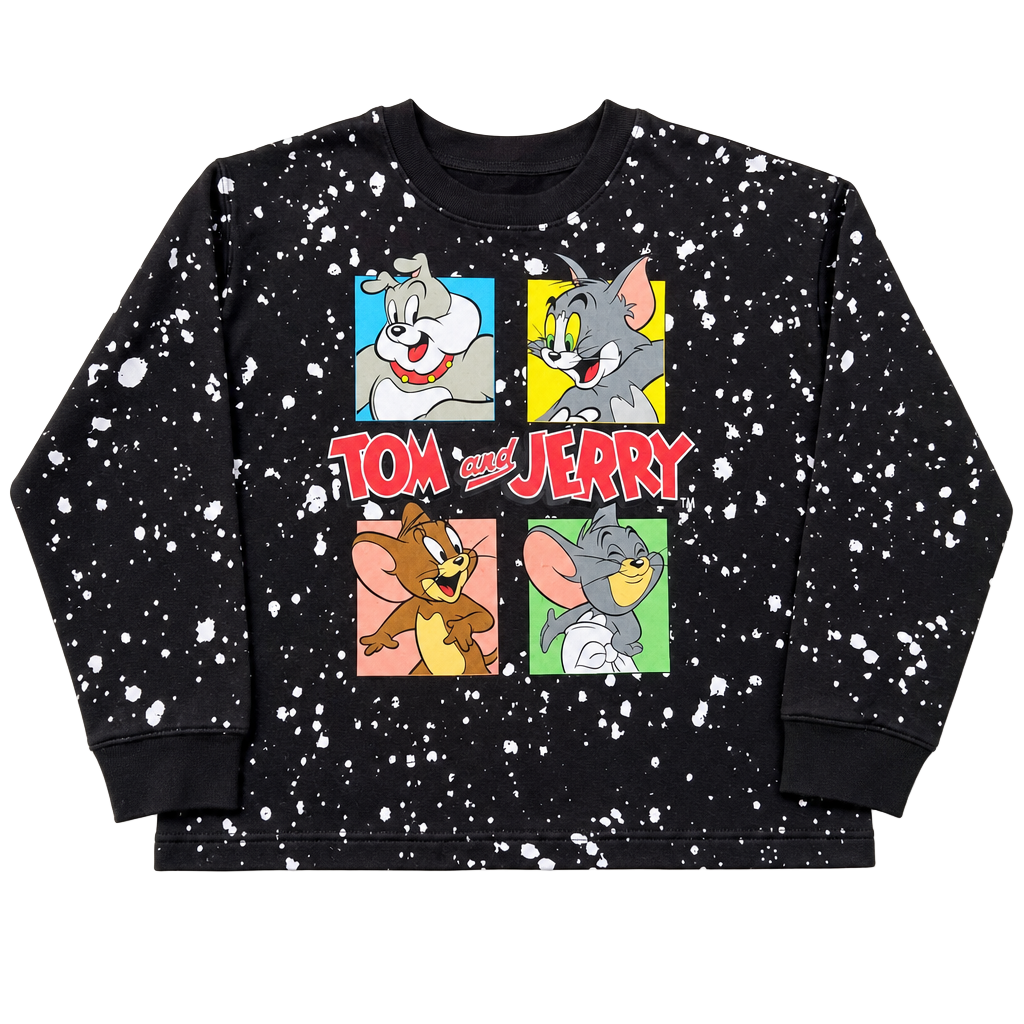 Tom & Jerry Paint Splatter Print Cropped Sweatshirt 1