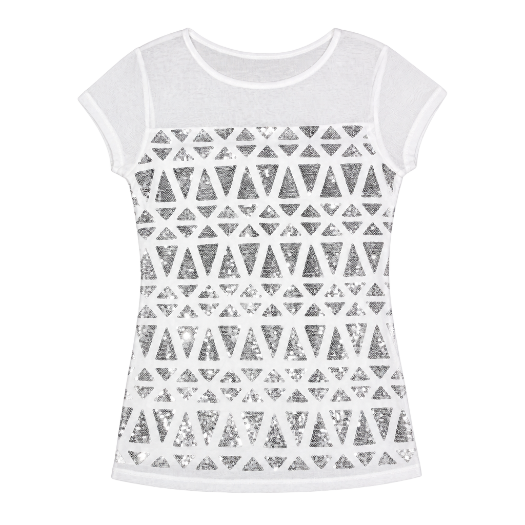 INC International Concepts White Geometric Sequin Short Sleeve T-Shirt Size S 1
