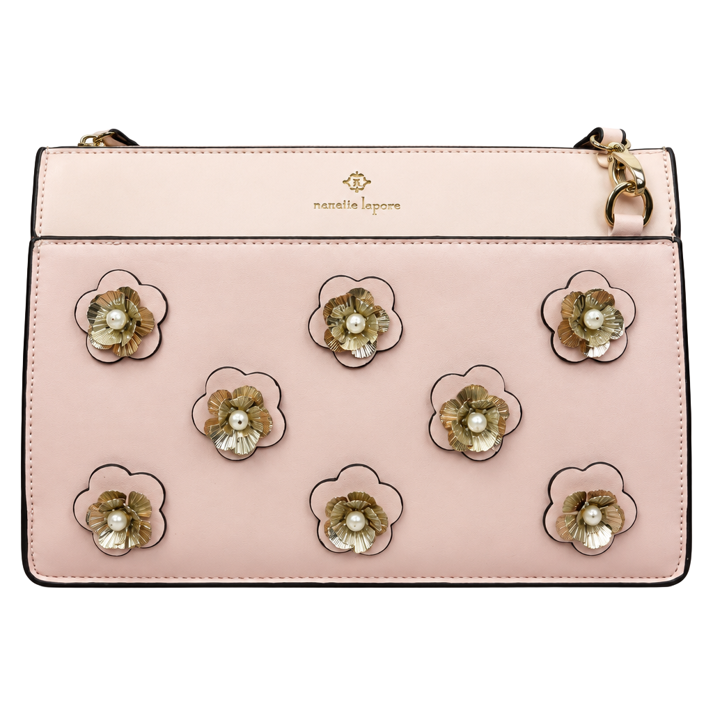 Nanette Lepore Pink Floral Pearl Crossbody Bag 1