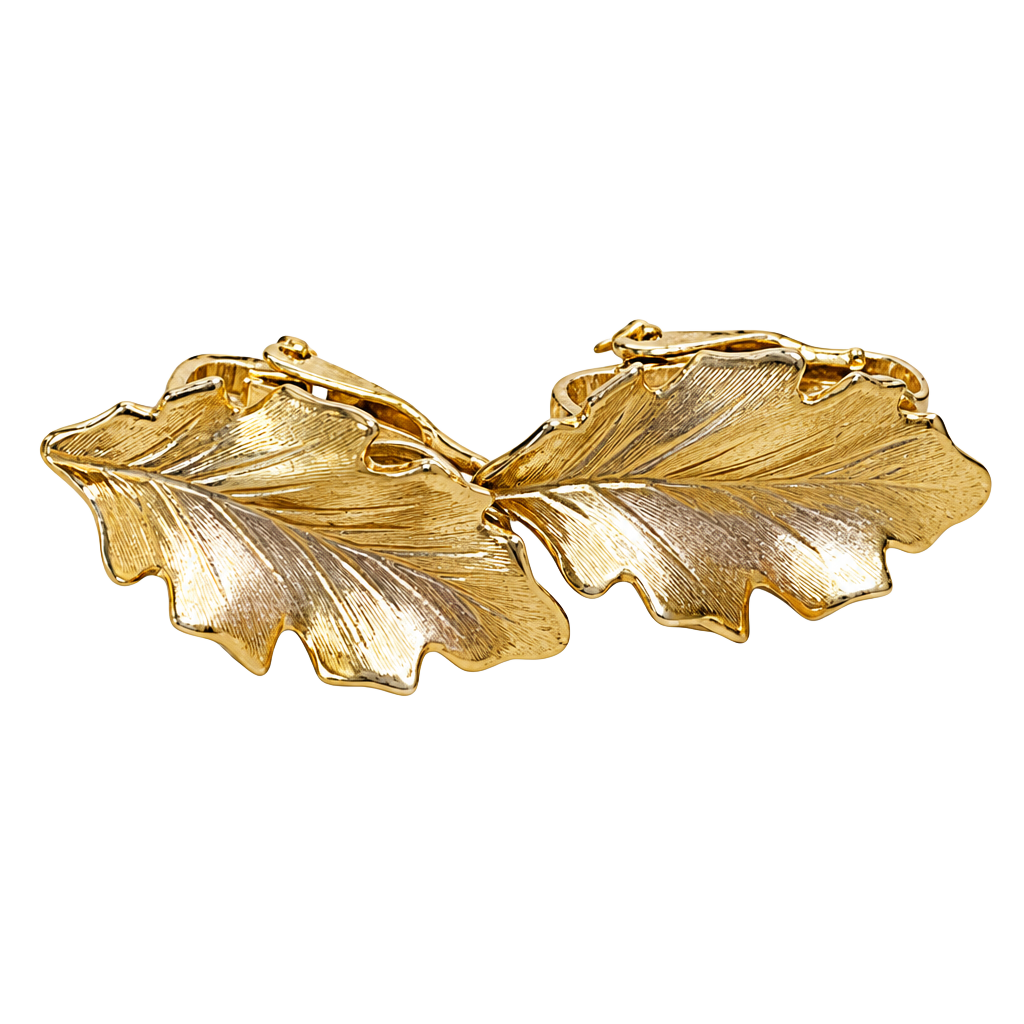 Monet Gold Tone Leaf Clip-On Earrings 1