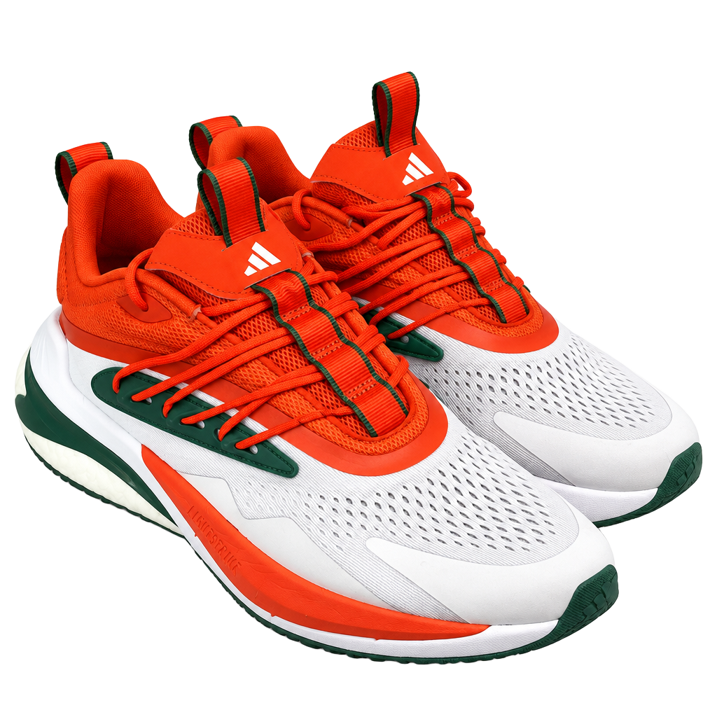 Adidas Miami Hurricanes AlphaBoost V2 Shoes White Orange Green 1