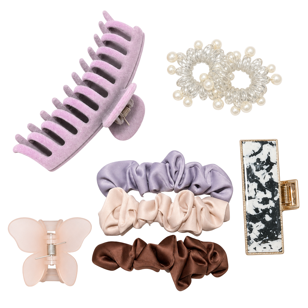 Claire's Pastel & Pearl Hair Accessory Set in Lavender, Cream, Brown 1