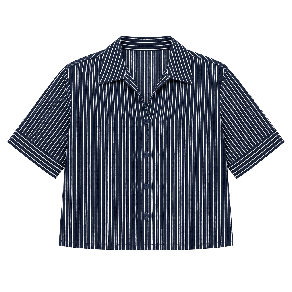 Adrianna Papell Navy Blue White Striped Cropped Button Front Blouse NWT Size XL 1