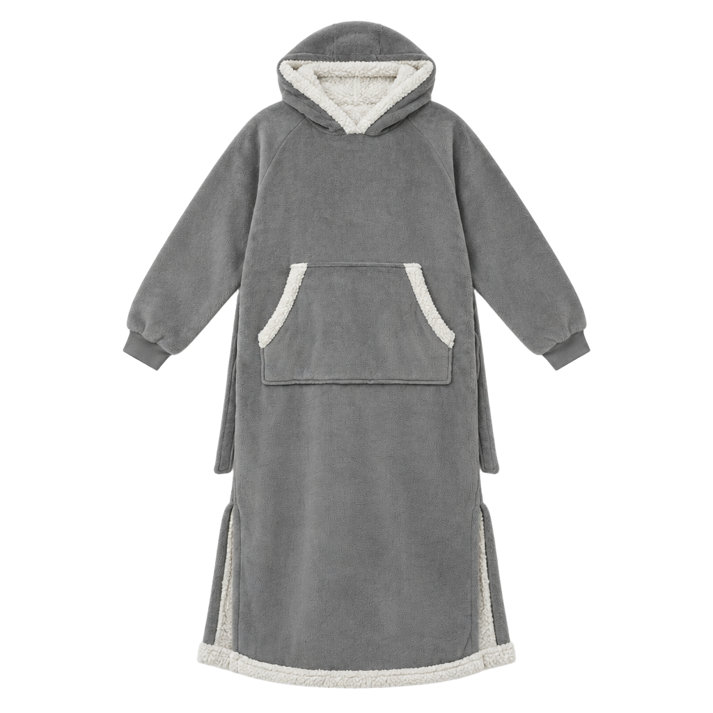 Bedsure Oversized Long Sherpa Fleece Wearable Blanket Hoodie Robe - Gray (A076) 1