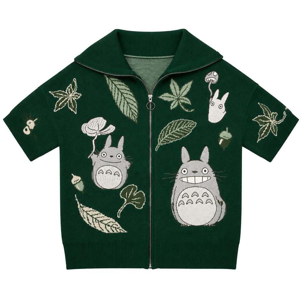 My Neighbor Totoro Zip Sweater Green Knit 1