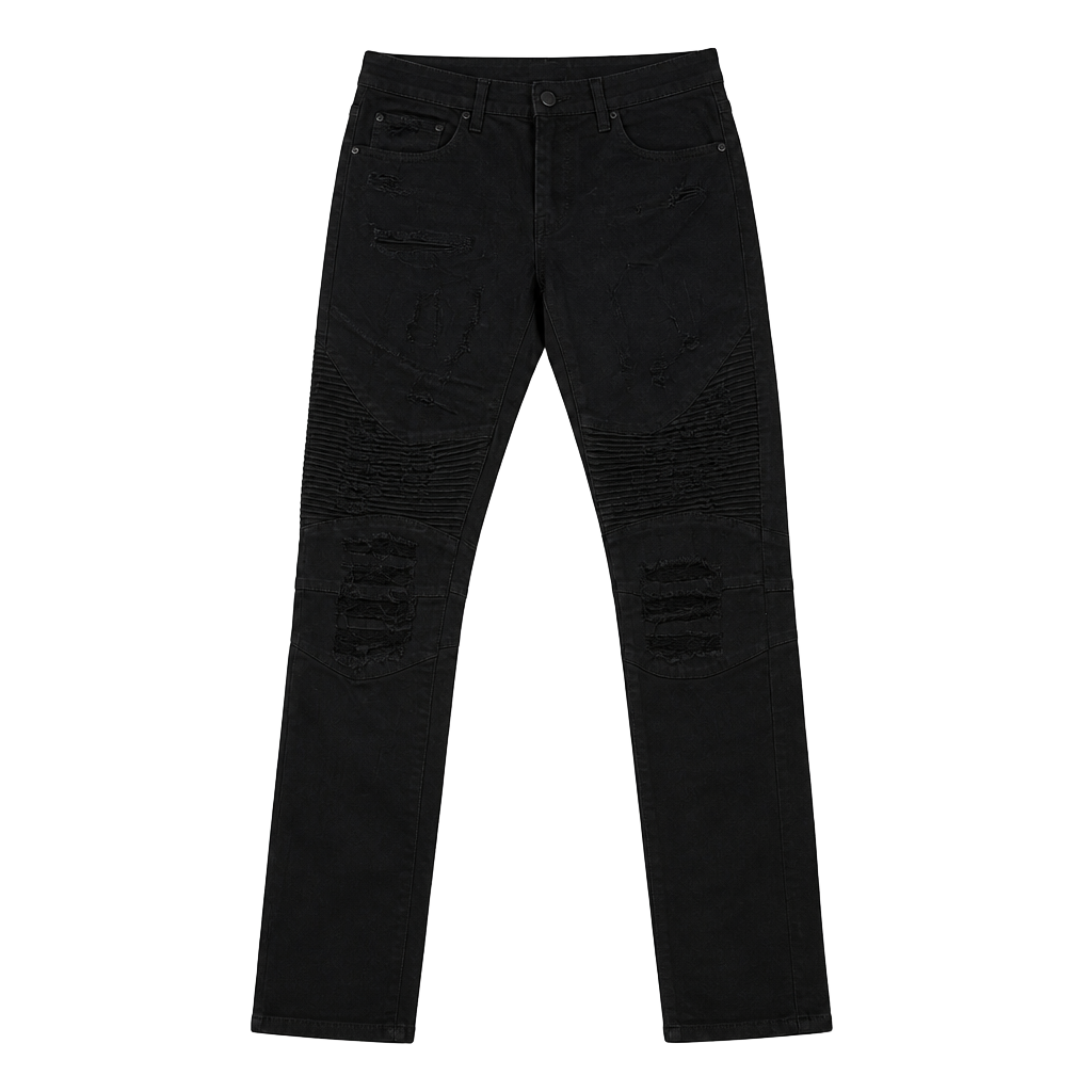Focus Jeans Mens Black Biker Distressed Skinny Jeans Rip and Repair 1