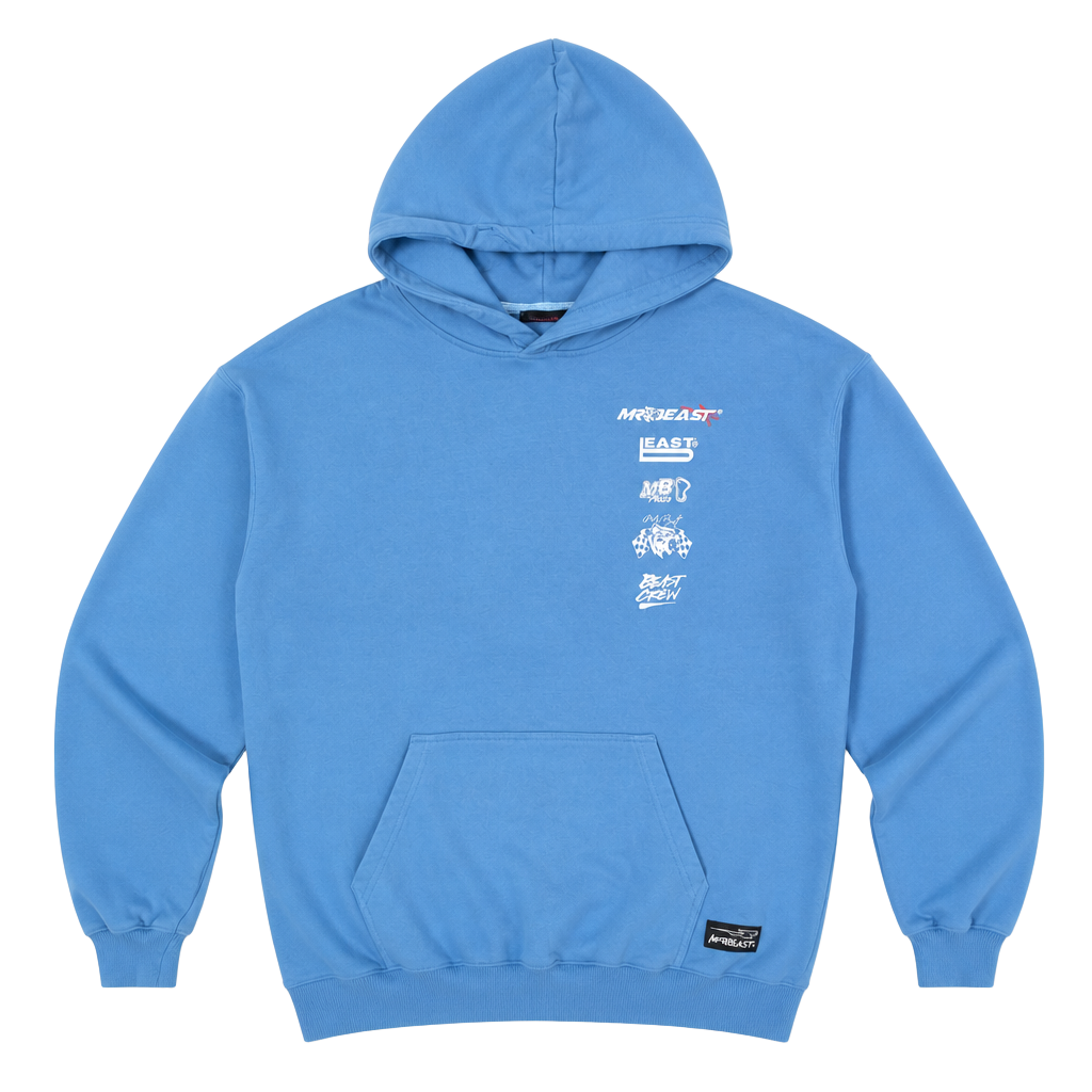 MrBeast Motorsports Blue Pullover Hoodie with Chest Graphics 1