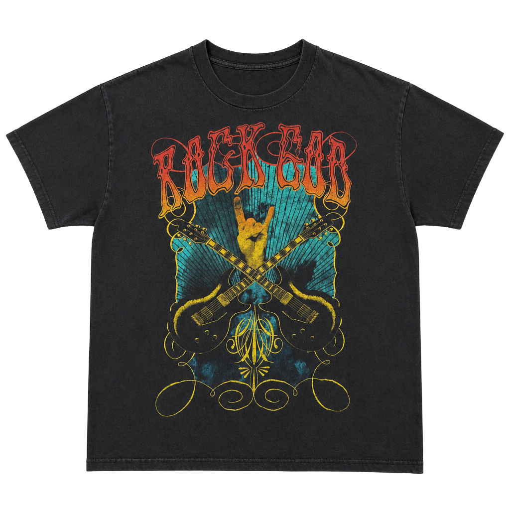 Vintage Rock God Guitar Hand Sign Graphic T-Shirt Black XL 1