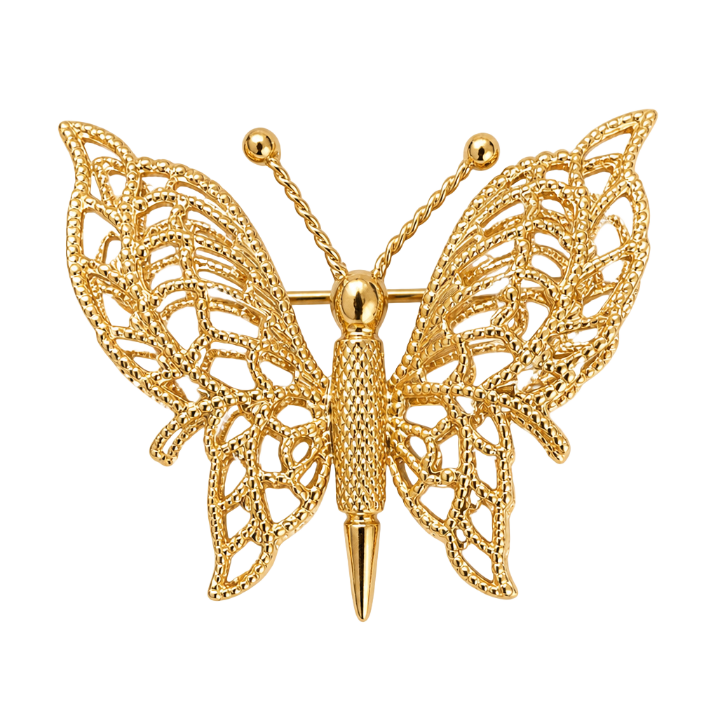 Vintage Monet Goldtone Gold Tone Double Wing Butterfly Brooch Pin SIGNED 1