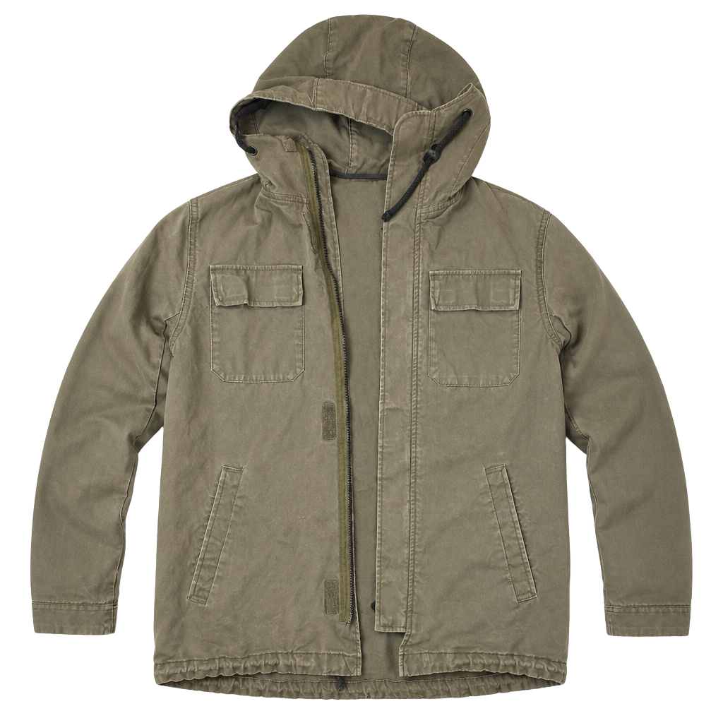 Divided Olive Green Utility Field Jacket with Hood 1