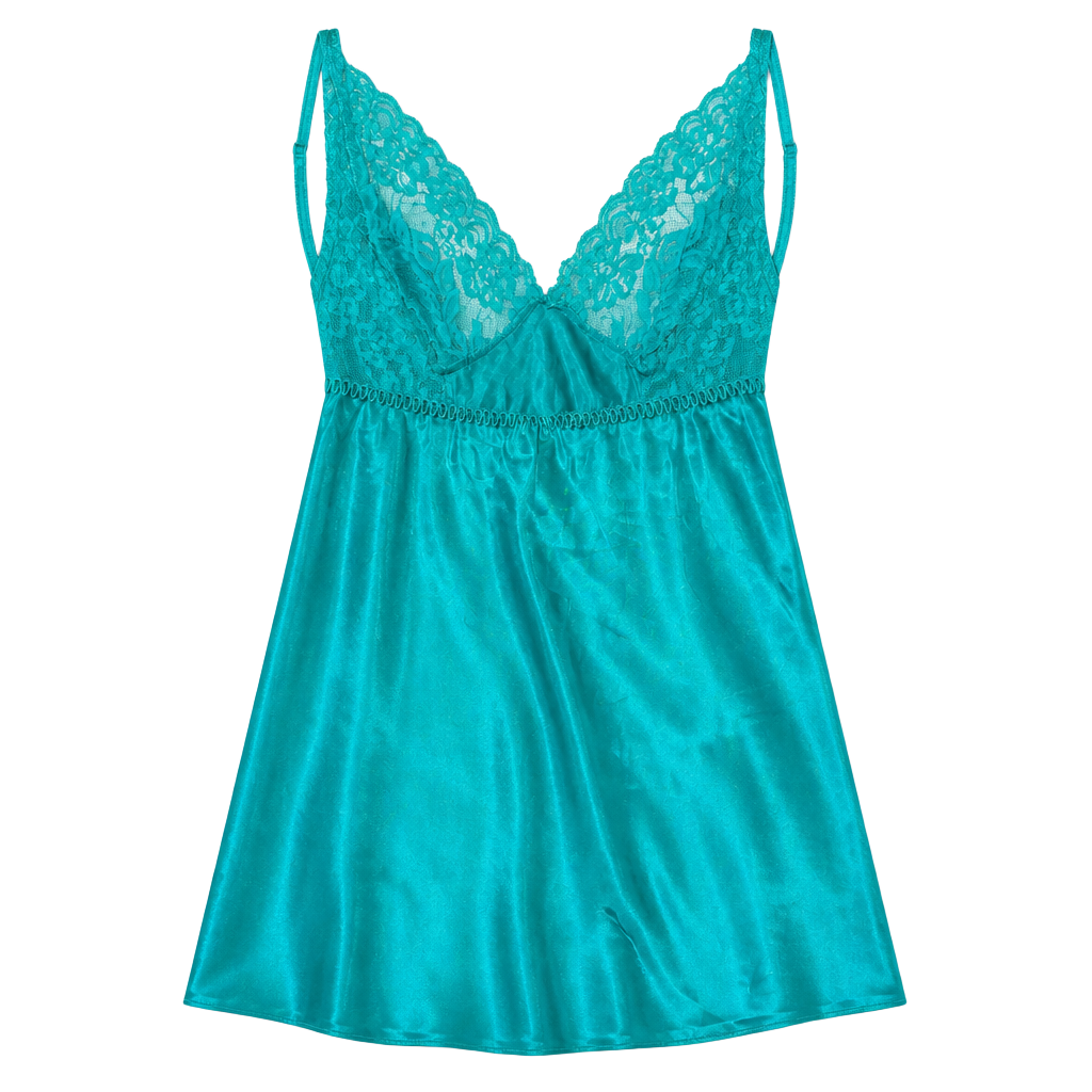 FREDERICK'S OF HOLLYWOOD Halter Slip Dress Womens XS Green Lace Satin Chemise 1