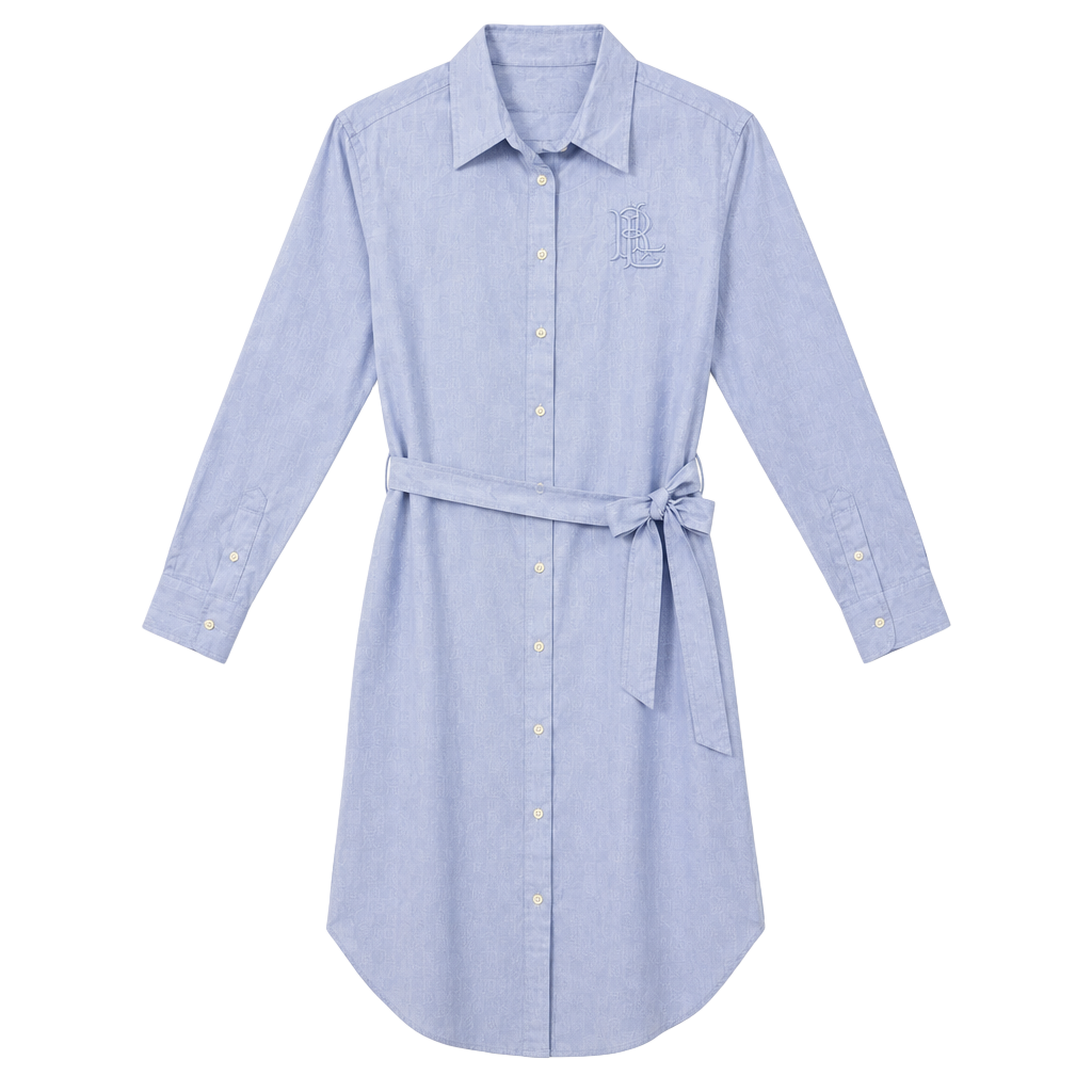 Lauren Ralph Lauren Belted Long Sleeve Shirtdress Light Blue 1