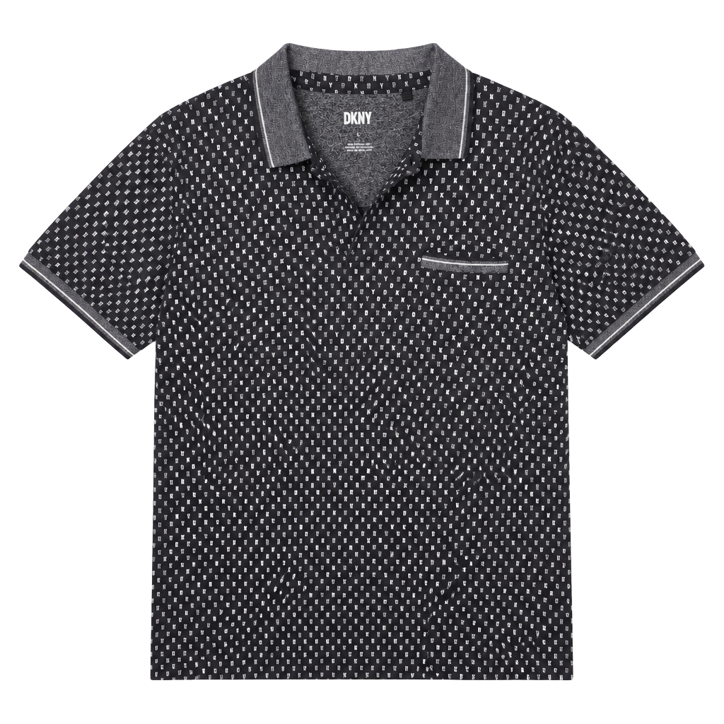DKNY Polo Shirt Size L Black White Logo Print Pocket 1
