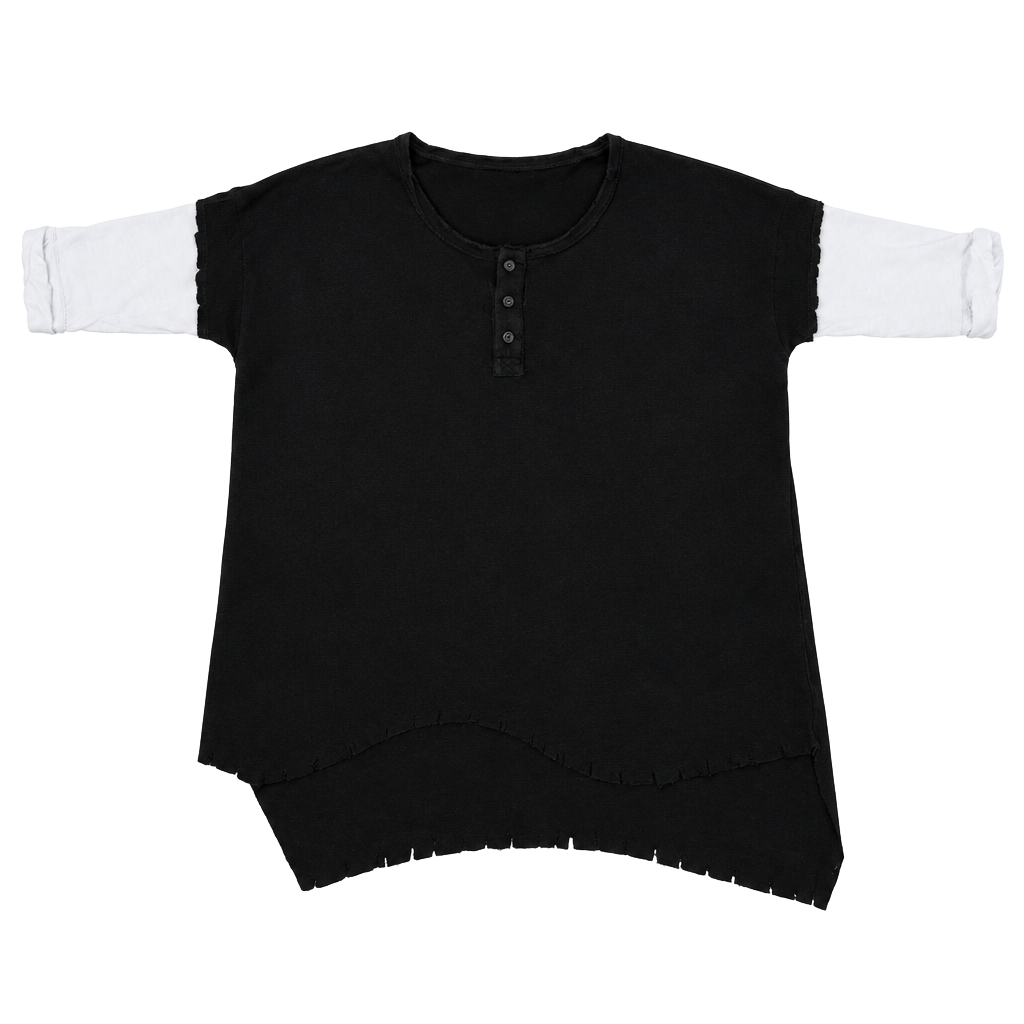 We The Free Henley Top Size S Black Contrasting Sleeves 1