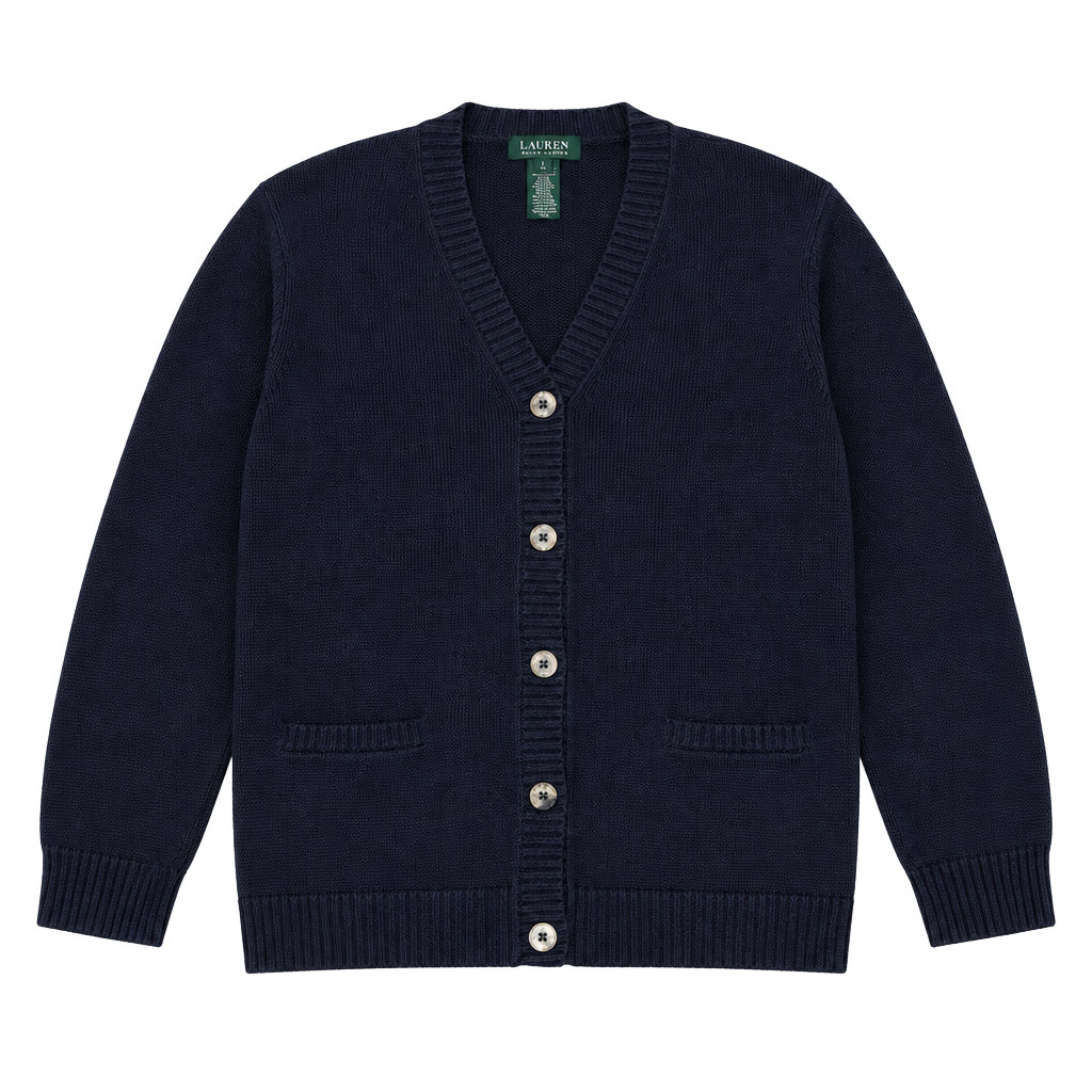 Lauren Ralph Lauren Cardigan Size L Navy Blue Cotton V-Neck Sweater 1