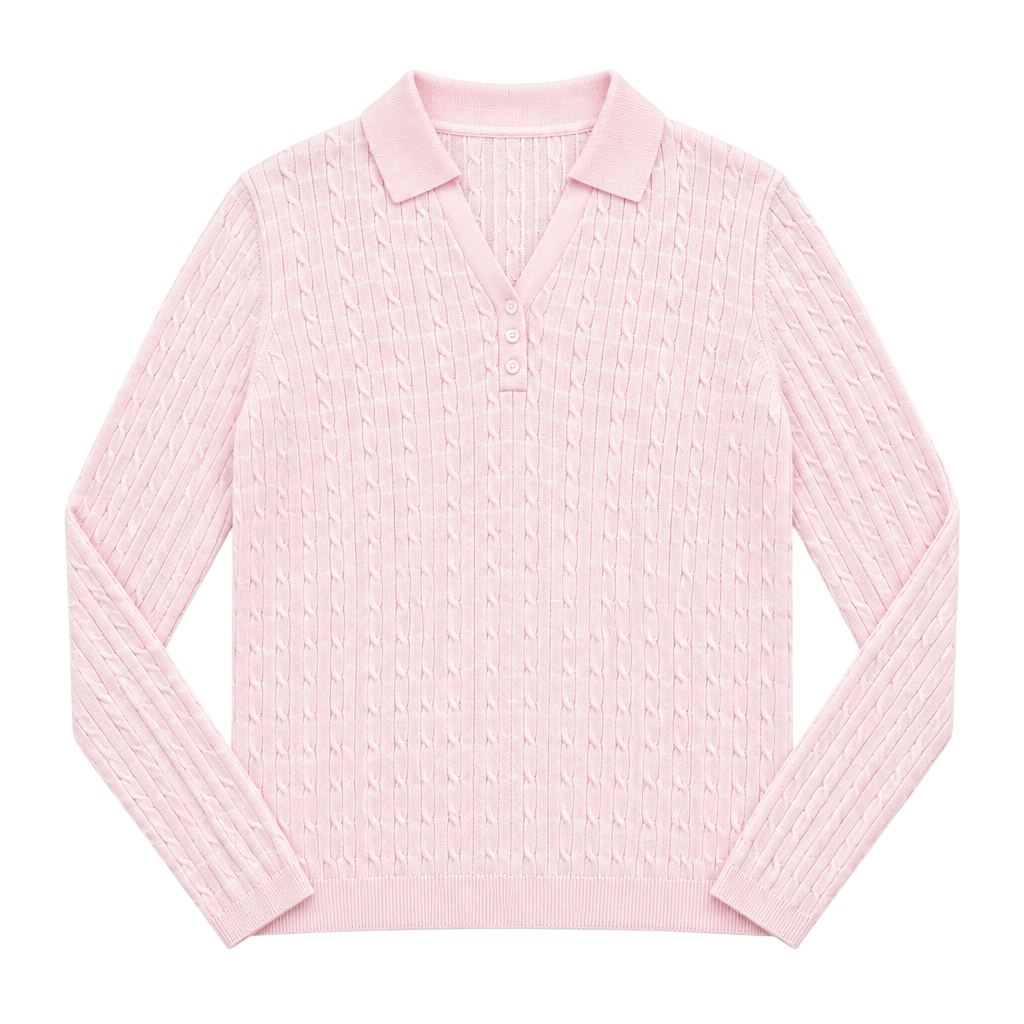 Tommy Hilfiger Cable Knit Polo Sweater Pink Size M 1