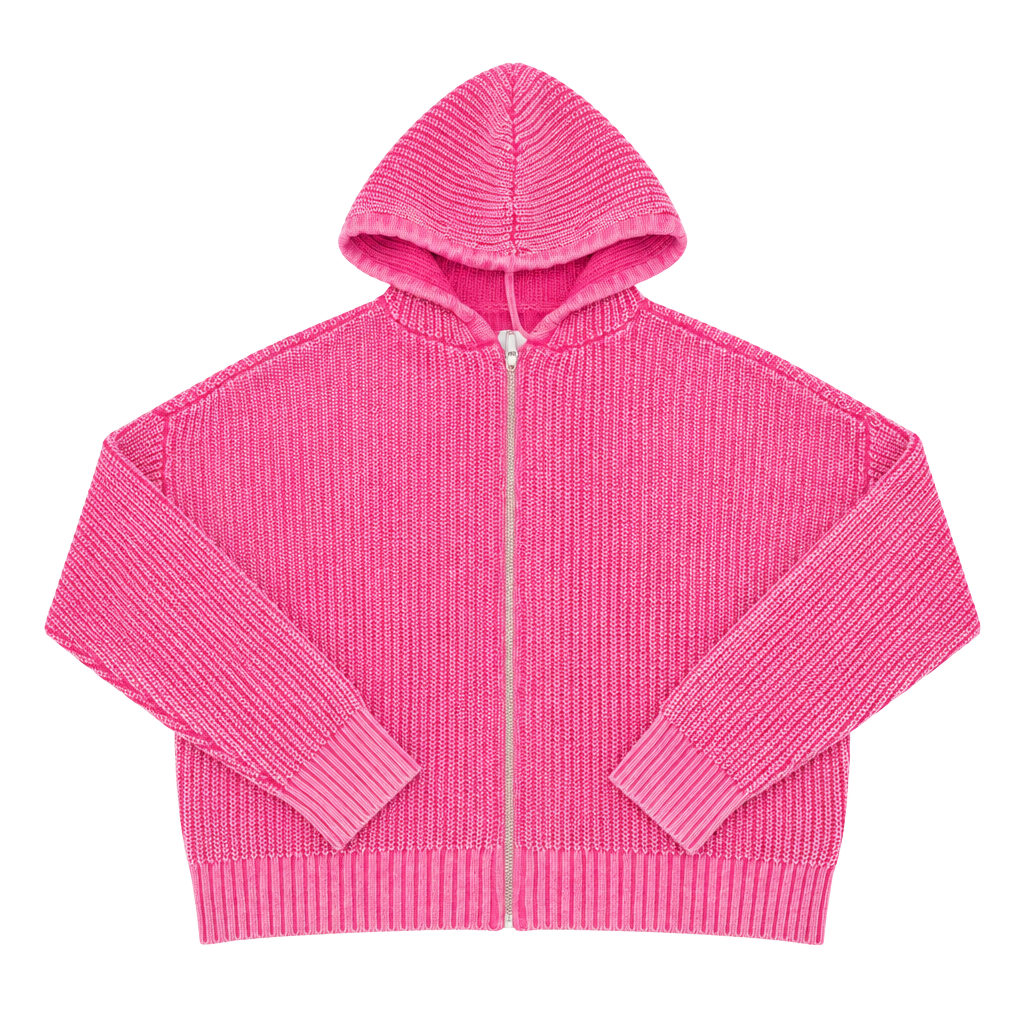 Aerie Zip Up Knit Hoodie Pink Cotton Blend Oversized Sweater 1