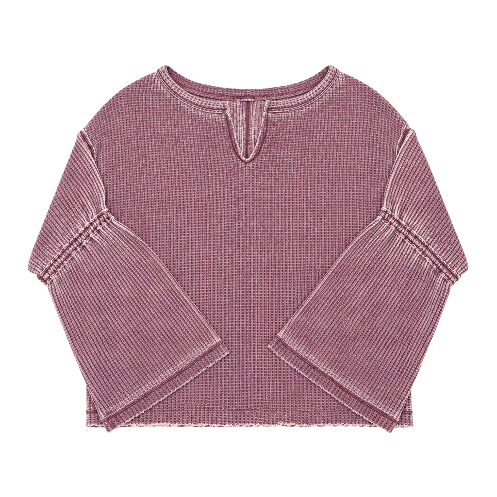 We The Free Thermal Top Size M Purple Waffle Knit Bell Sleeve Shirt 1