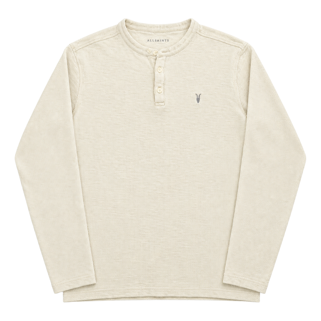Allsaints Muse Long Sleeve Thermal Henley Size Small White Waffle Knit 1
