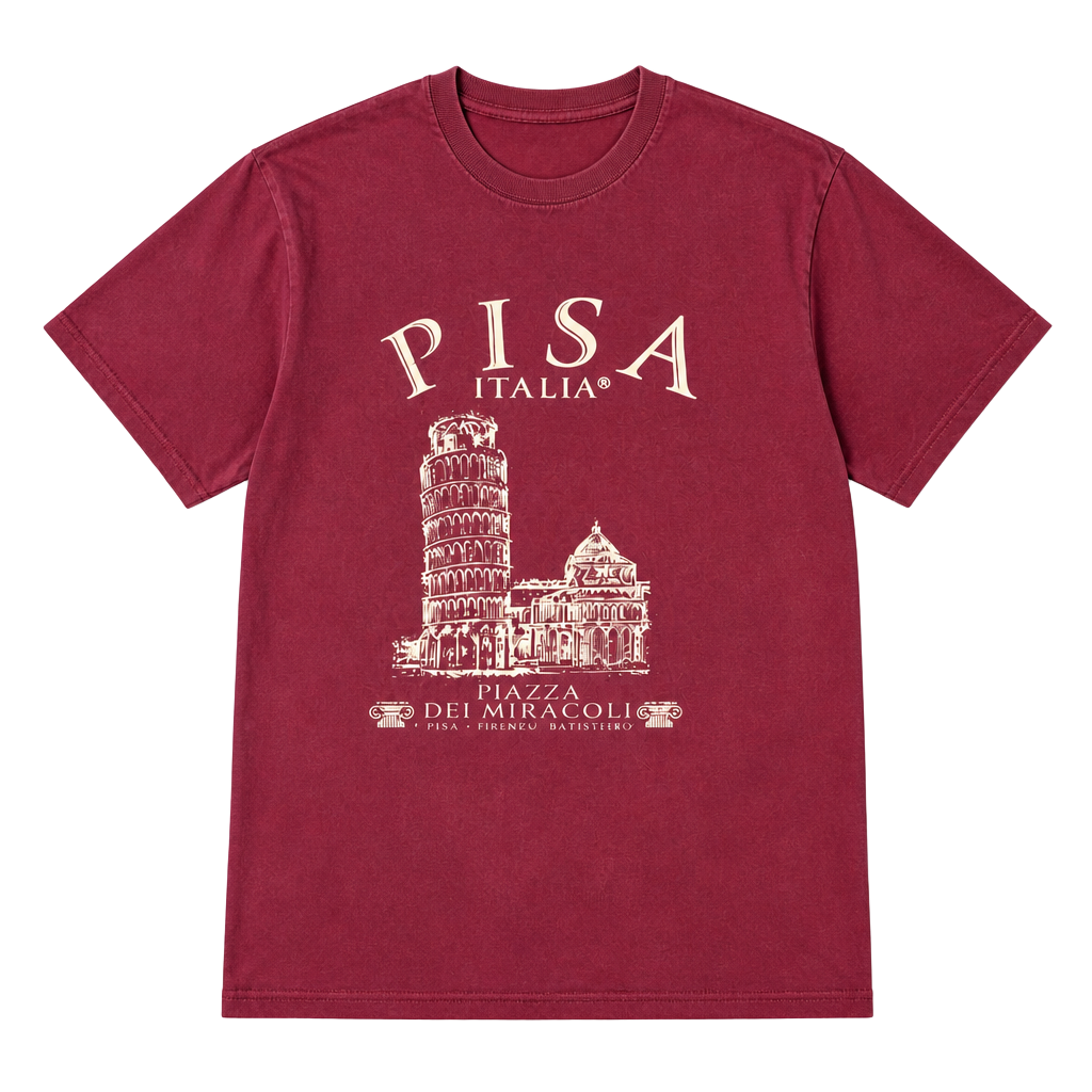 Vintage Pisa Italia Piazza Dei Miracoli Souvenir T-Shirt Burgundy 1