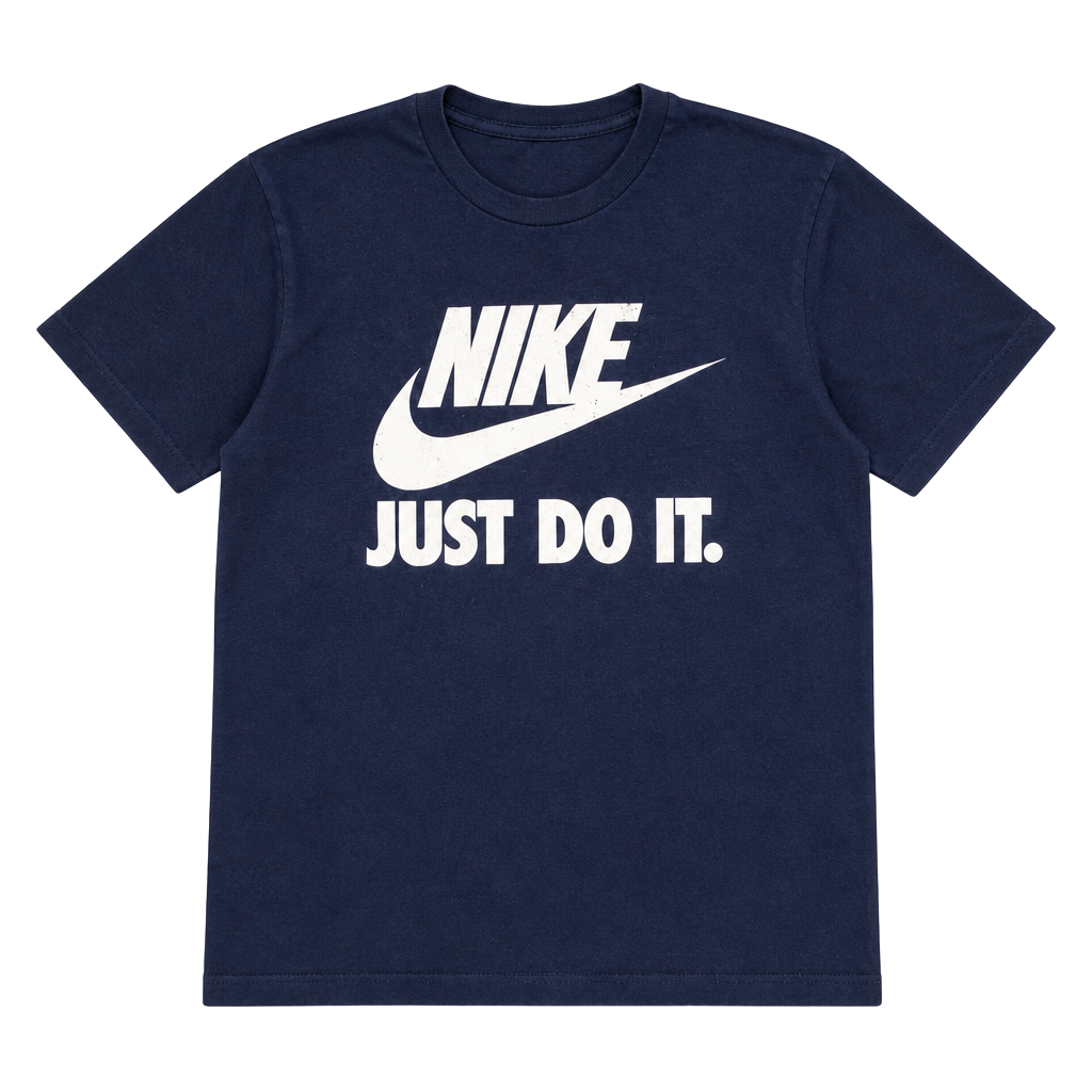 Vintage Nike Just Do It Spell Out Athletic Cut Navy Blue T-Shirt 1