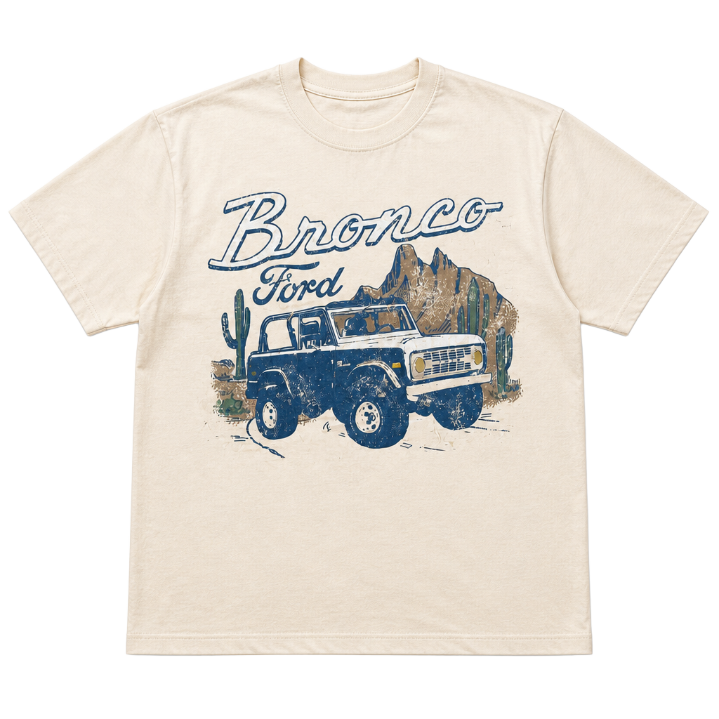 Hybrid Apparel Ford Bronco Desert Graphic T-Shirt Offroad Truck Cream Men Size S 1