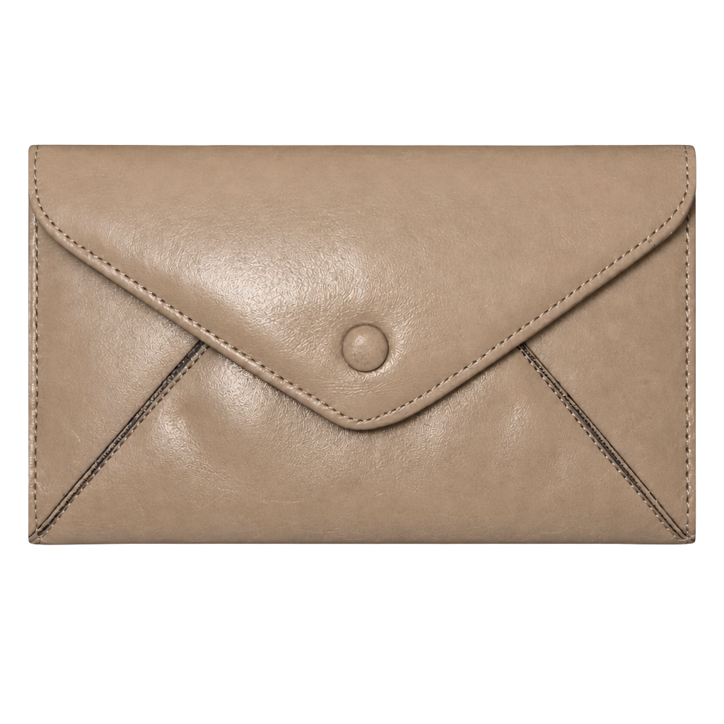 Anne Klein by St Thomas Taupe Leather Envelope Wallet Clutch 1