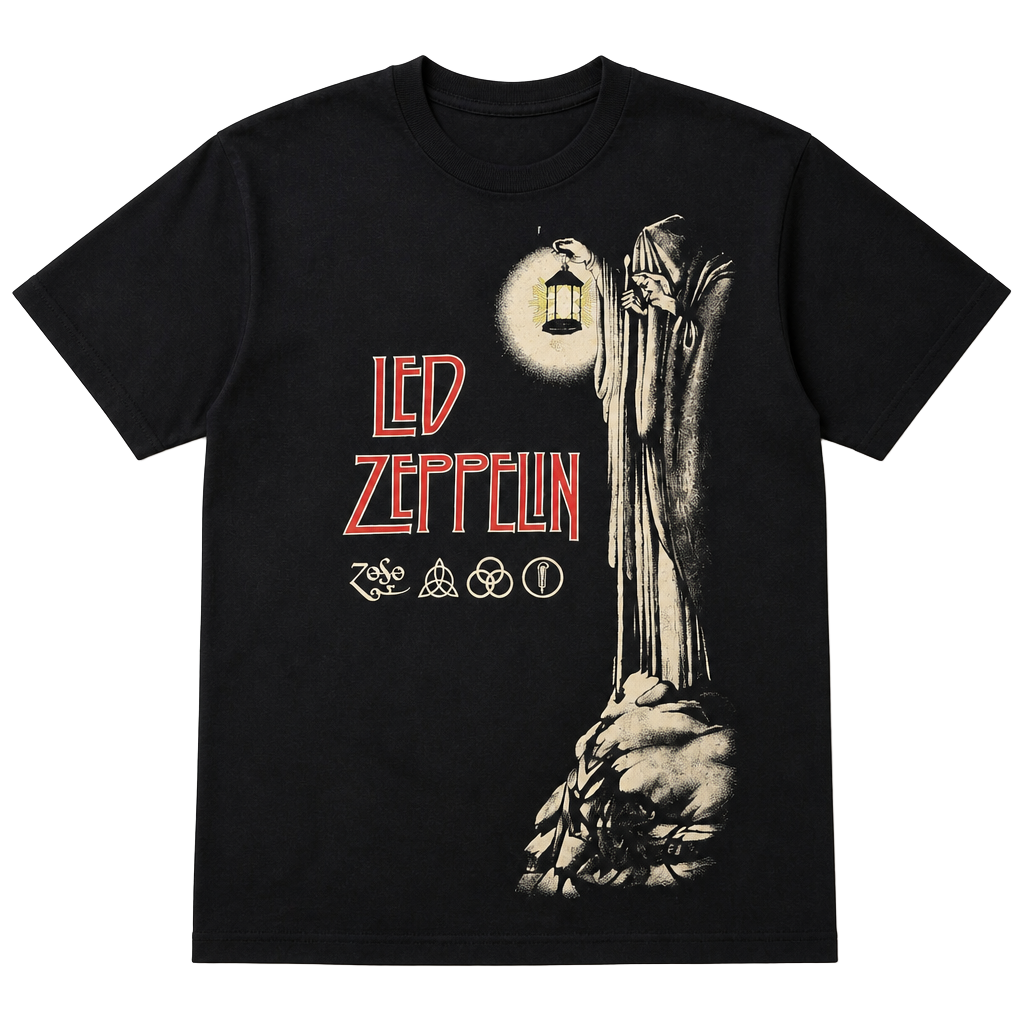 Led Zeppelin Hermit Wizard Zoso Black Graphic T-Shirt Small 1