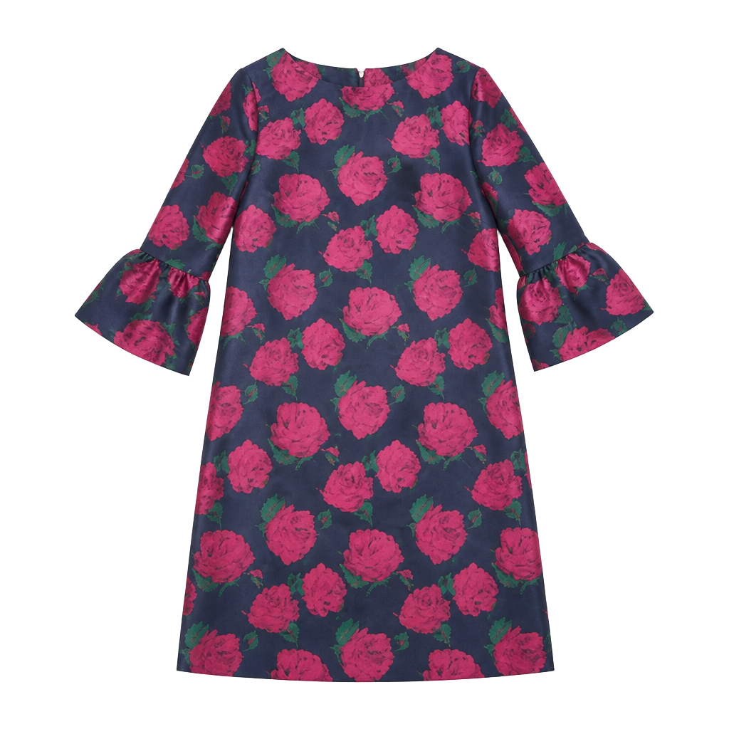 Janie J Rose Print Bell Sleeve Dress Size 4 1