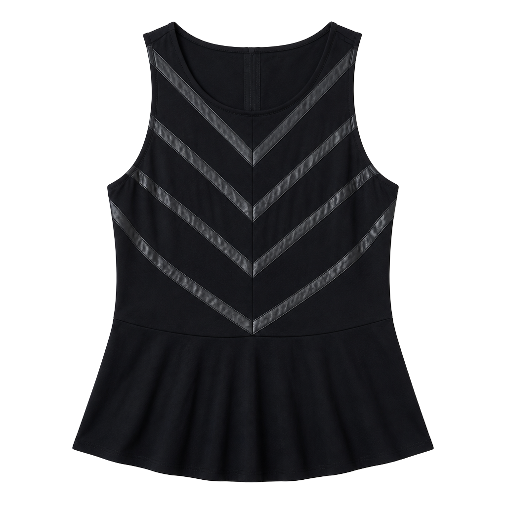 Lane Bryant Peplum Top Size 18/20 Black Faux Leather Trim Chevron 1