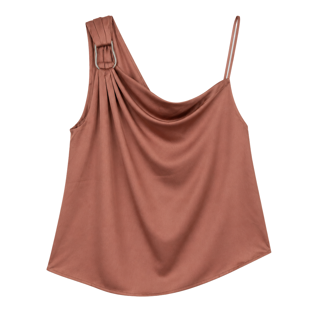White House Black Market One-Shoulder Ring Top Size XL Pink Satin 1