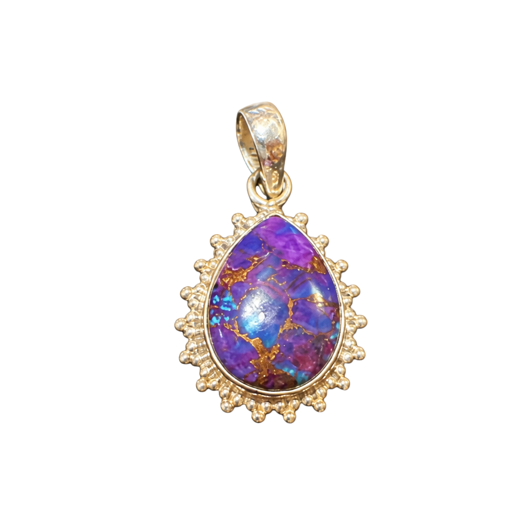Purple Copper Turquoise Pear Teardrop Sterling Silver Pendant 1