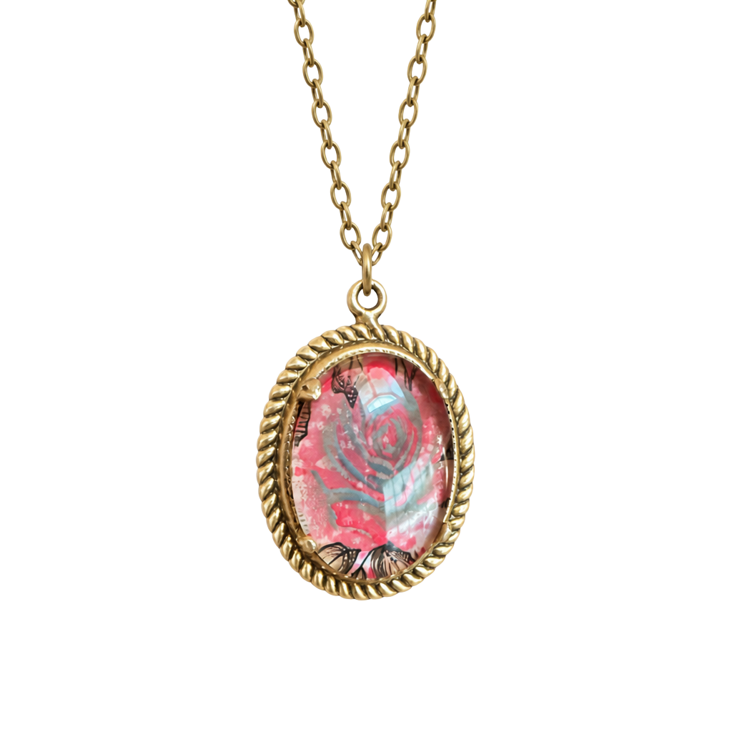 1928 Jewelry Gold-Tone Floral Rose Oval Pendant Necklace 1