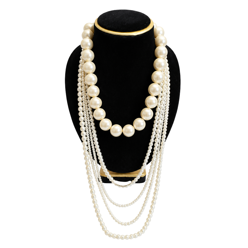 Multi-Strand Faux Pearl Graduated Statement Necklace with Lobster Clasp 1