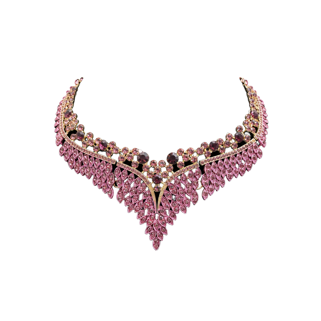 Luxury Rhinestone Statement Collar Necklace with Purple Crystal Leaves 1