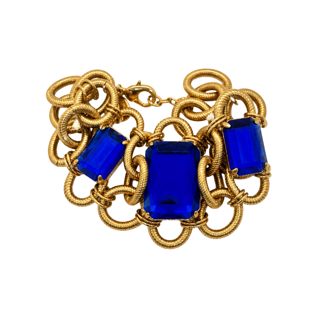 Nolan Miller Gold Tone Rope Link Chain Bracelet with 3 Large Sapphire Crystals 1