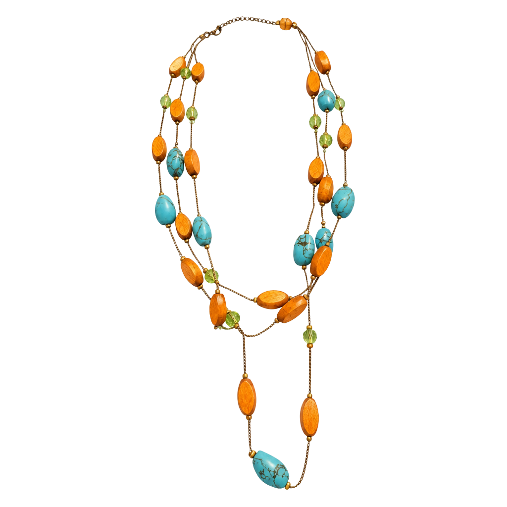 Lia Sophia Bandera Multi-Layer Necklace with Turquoise Beads, Wood Beads, and Green Crystals 1
