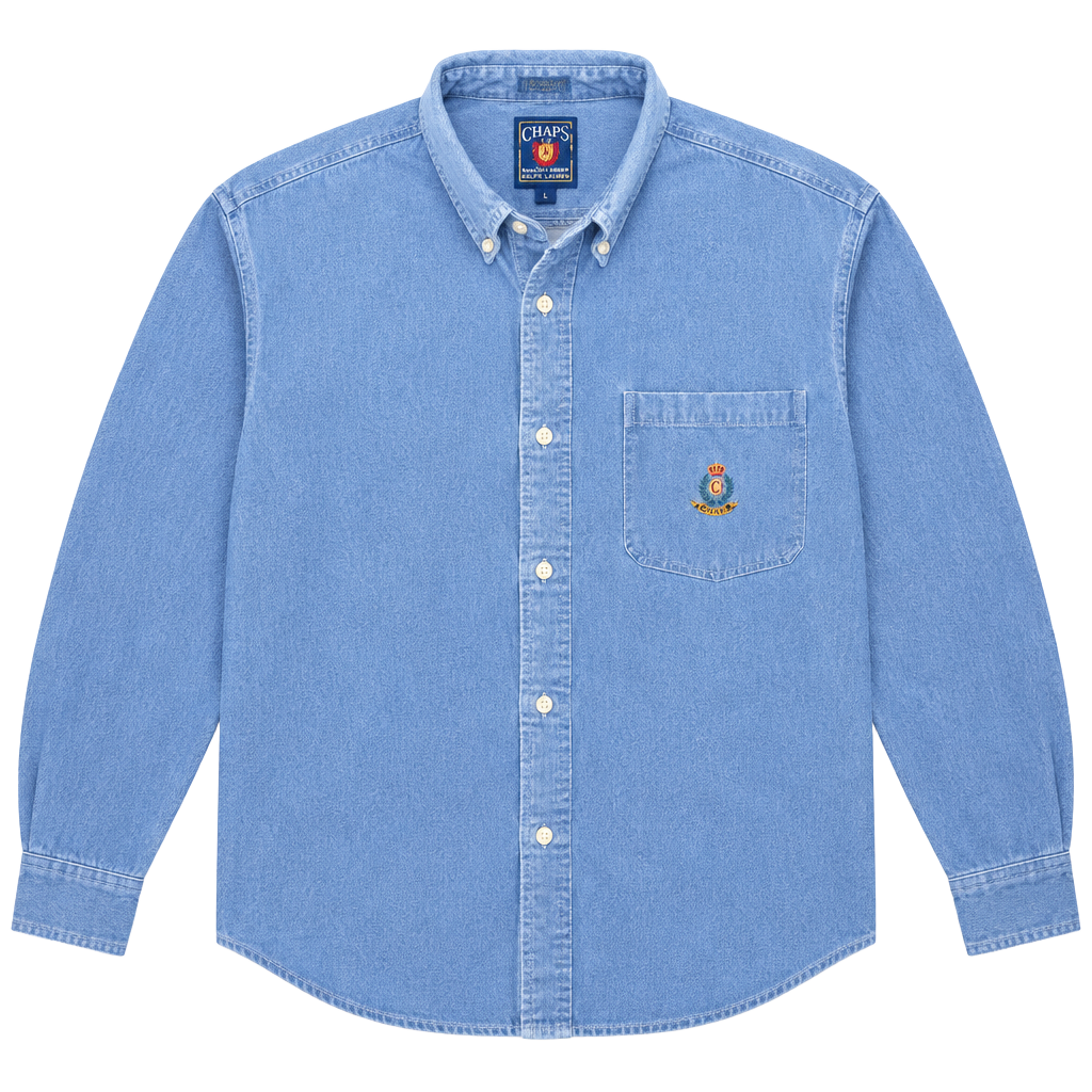 Chaps Ralph Lauren Denim Shirt Blue Crest Long Sleeve Button Down 1