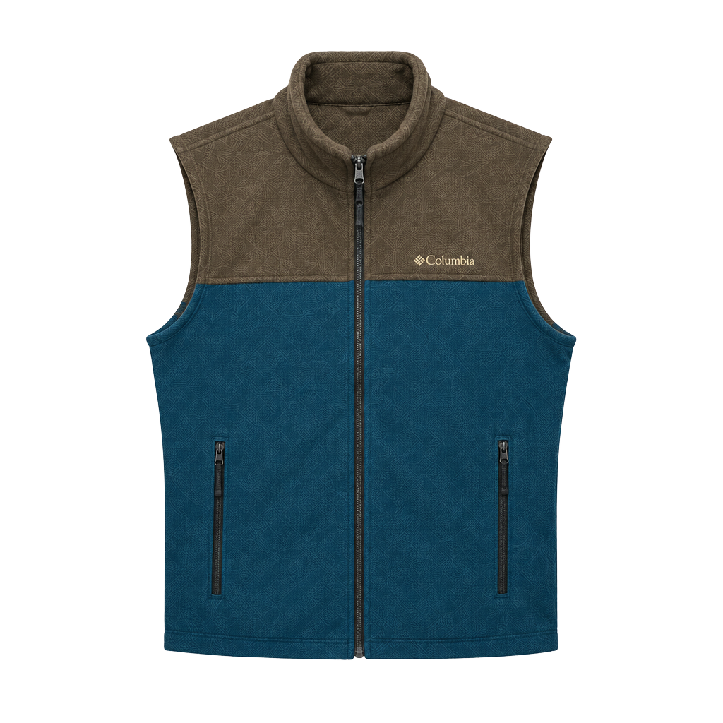 Columbia Fleece Vest Size M Blue Gray Full Zip Stand-Up Collar 1