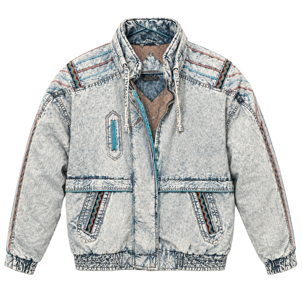 Vintage New York Girl Puffer Jacket Size M Acid Wash Denim Southwest 80s 1