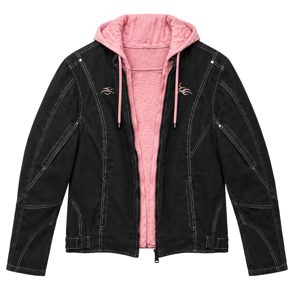 Revolution Gear Text Hooded Jkt w/Hrt Size 2XL Black Pink Jacket 1