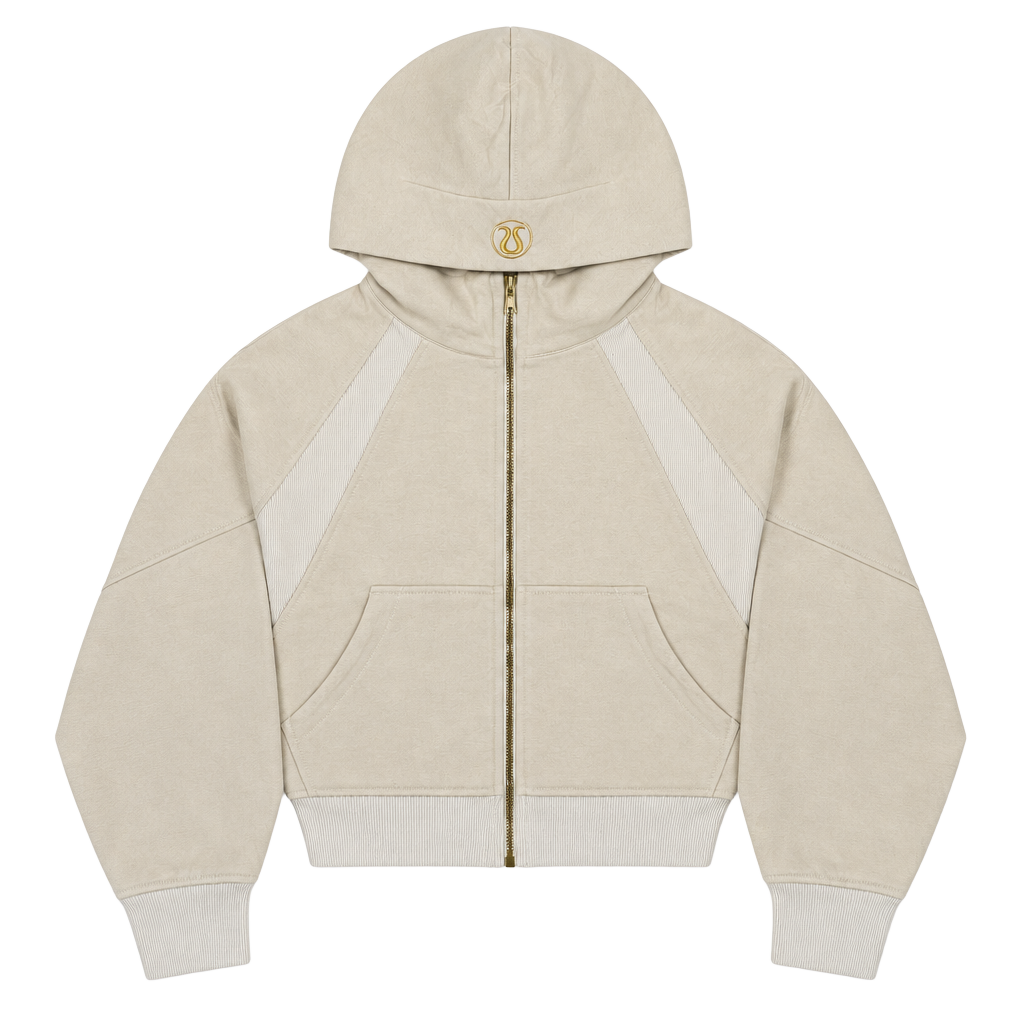 Lululemon Scuba Zip Hoodie Size 8 Beige Gold Logo Crop 1