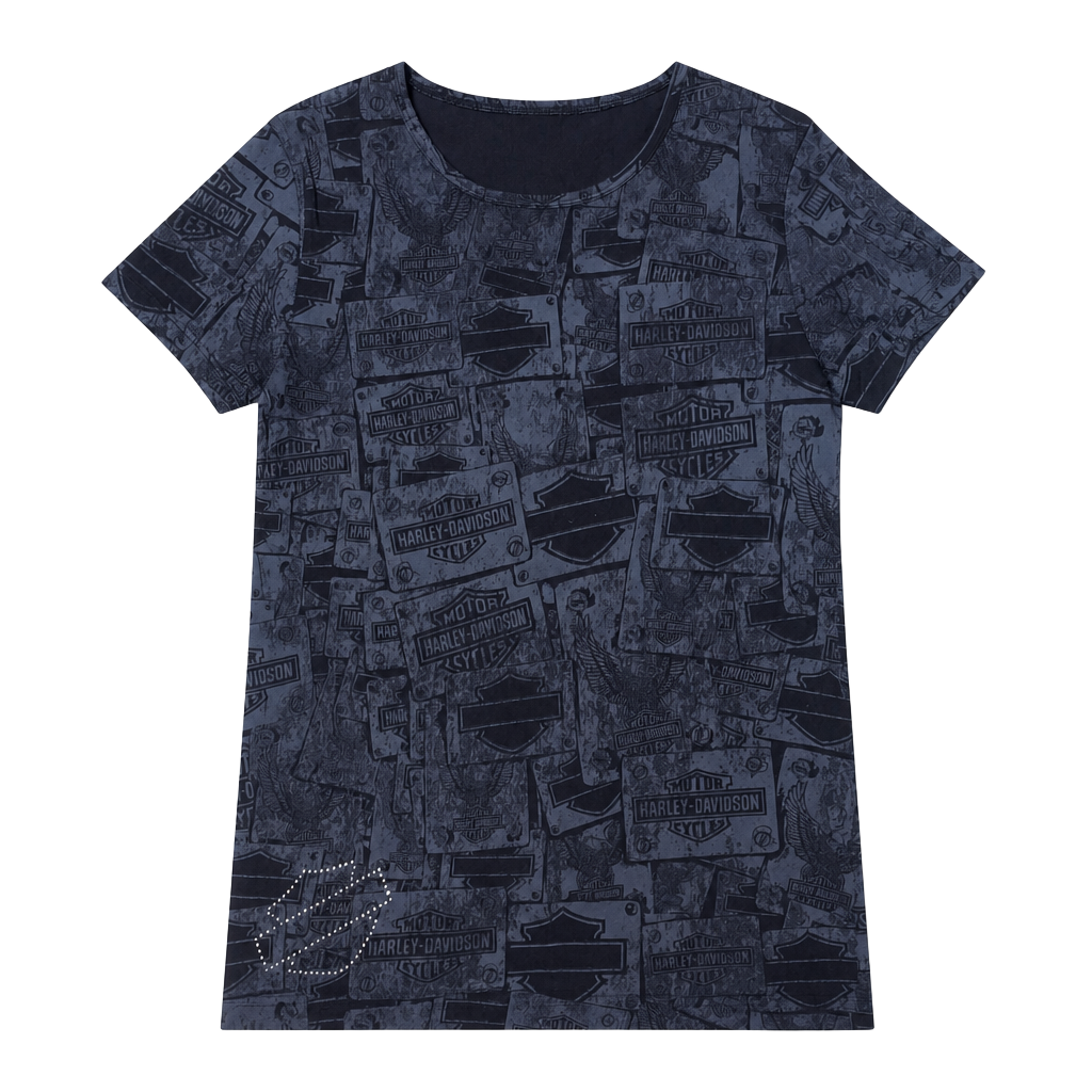 Harley Davidson Women's All Over Print Graphic T-Shirt Black Size Large 1