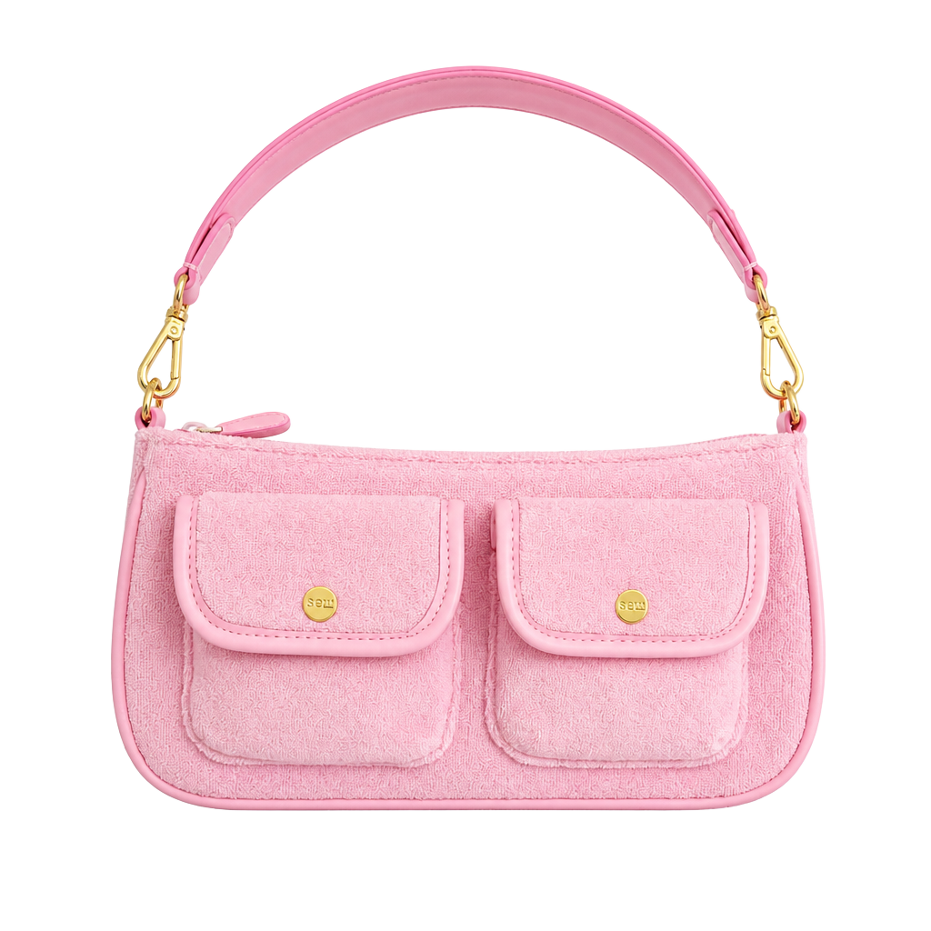 Stoney Clover Lane Pink Towel/Terry Cloth Cargo Shoulder Bag 1