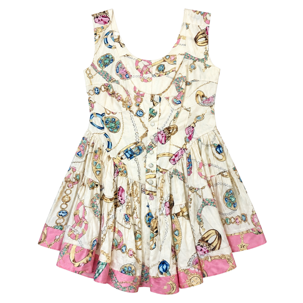 Vanessa Mooney The Elisabeth Romper Dress in Vintage Jewelry Scarf Print, Size S 1