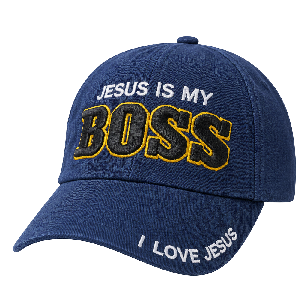 Jesus Is My Boss Baseball Cap Navy Blue Embroidered I Love Jesus Adjustable 1